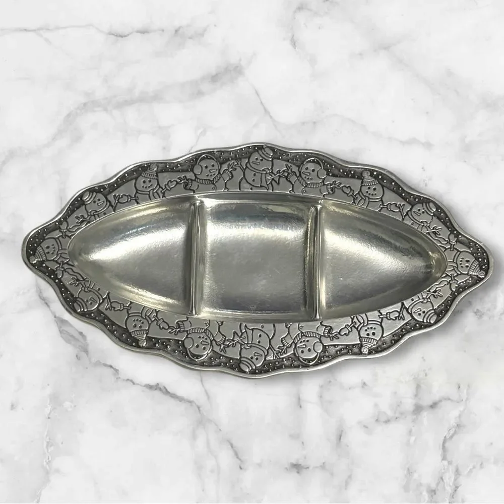 Classic Wilton Armetale Pewter Snowman Serving Platter Tray Dish Holiday Winter